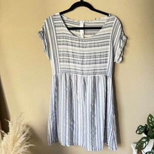 Altar’d State Blue Gray & White Stripe Summer Dress Nautical Preppy